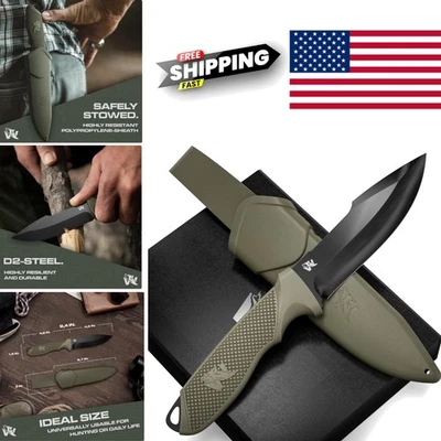 Cuchillo táctico de hoja fija punto de caída de 4,6 pulgadas D2 acero para caza y pesca Foto 1 de 4