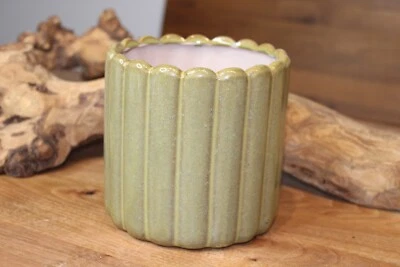 Pflanztopf / Übertopf rund, mit Längsrillen, grün, Keramik, 14 x 14 cm - Bild 1 von 4