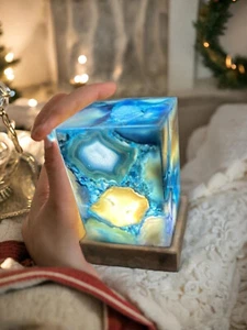 Lámpara Geoda Azul 4"x4"x6" Lámpara Dormitorio Noche Lámpara Mesita de Noche Ágata Lámpara Decoración Interior - Imagen 1 de 5