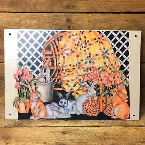 Jeri Ryal Bunnies and Tulips Tin Sign 6" x 9" - Picture 1 of 1