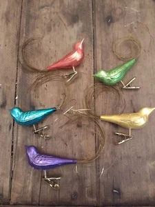 German Mercury Ornaments Christmas Easter Birds Wire Tails Set of 5 Vintage? - Picture 1 of 3