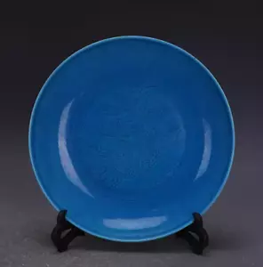 Bel piatto drago cinese dipinto a mano porcellana smaltata blu - Foto 1 di 9
