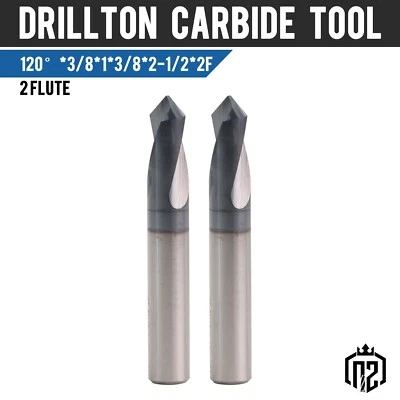 2 ШТ. 2 флейты 120 градусов 3/8 дюйма x 1 дюйм x 2-1/2 дюйма твердосплавная точечная дрель - с покрытием AlTiN - Изображение 1 из 4