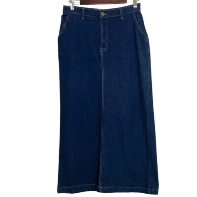 Vintage Denim Skirt Womens 8 Dark Blue Jean Straight Column Maxi Length 90s - Image 1 of 4