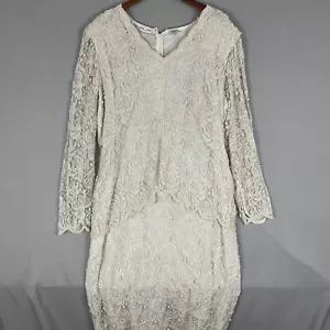 Vintage Scala Dress Women's 1X Ivory Floral Gown Shoulder Pads Formal Wedding - Picture 1 of 12