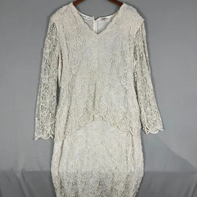 Vintage Scala Dress Women's 1X Ivory Floral Gown Shoulder Pads Formal Wedding - Image 1 of 4