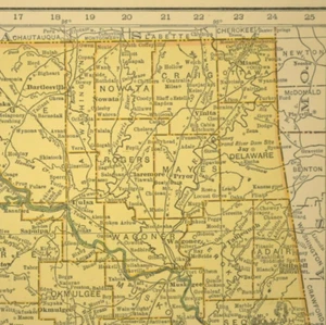 Vintage OKLAHOMA Map Wall Art 1940s Old Original Muskogee Arapalio Shawnee - Picture 1 of 8