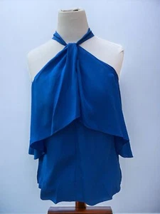 MIKA MENDEL CAMILA BLOUSE HALTER TOP LIGHTWEIGHT SLEEVELESS BLUE NEW SMALL - Picture 1 of 10