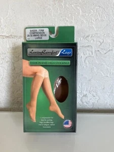 Loving Comfort Fashion Knee High Stockings 20-30 MMHG - Beige Large - Picture 1 of 4