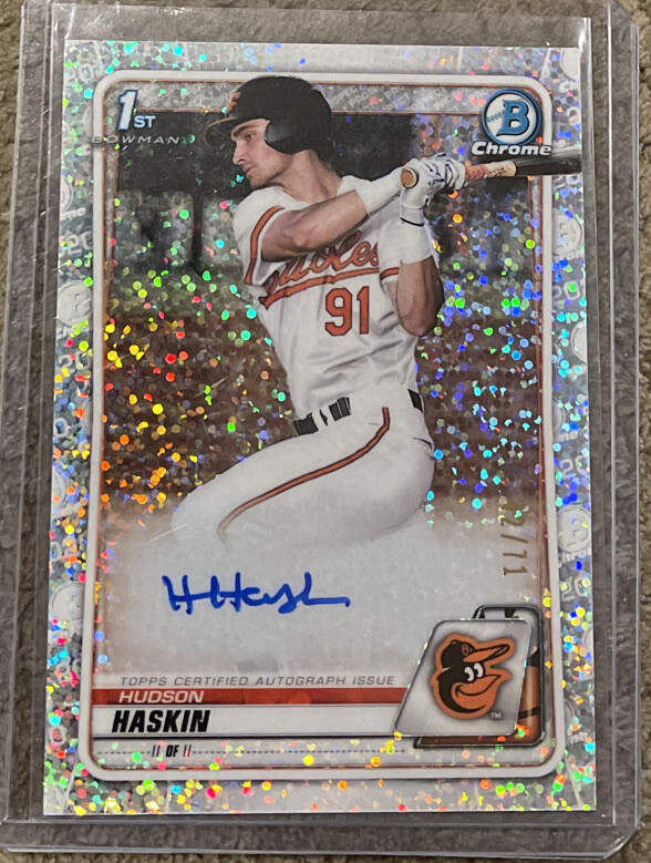 2020 Bowman Draft Hudson Haskin 1st Chrome RC Sparkle Refractor Auto /71 Orioles