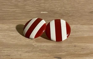 Orecchini VINTAGE righe rosse e bianche cerchio tondo anni 70 80 90 perno traforato orecchio - Foto 1 di 4