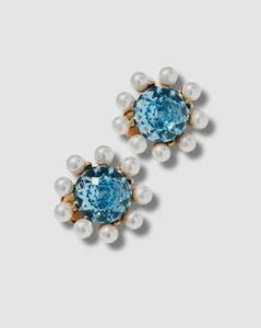 $391 Oscar de la Renta Women's Blue Dome Stud Clip-On Earrings - Picture 1 of 2