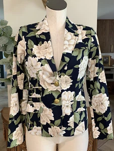 Neu mit Etikett ~ C Wonder klassischer Blazer Damen 0 schwarz Garten Blumendruck Baumwolle - Bild 1 von 7