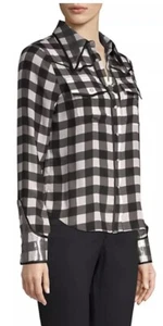 💥Alice + Olivia Caleb Western Check Plaid Silk Shirt Blouse NWOT. Retail $350 - Bild 1 von 13
