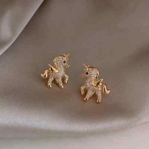 Unicorn Stud Earrings Crystal Fashion Earrings for Women Girl Earrings - Picture 1 of 4