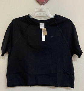 Victorias Secret PINK Women’s XS Black Cropped Cotton Logo Tshirt NWT! A2333 - Picture 1 of 3