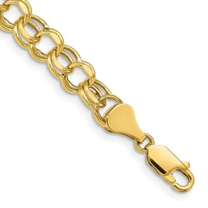 Brazalete de cadena de doble eslabón hueco de oro amarillo 10K real 7 pulgadas 6,5 mm - Imagen 1 de 5