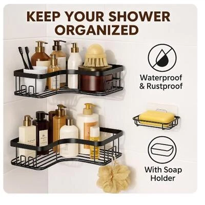 Shower Caddy 3 Pack Corner Bathroom Organizer Rack Set No Drill Wall Mount - Image 1 of 4