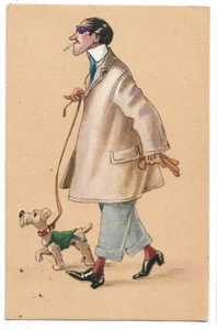 Cartolina umoristica - Uomo elegante con cane al guinzaglio - 1951 - Picture 1 of 2