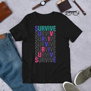 Camiseta de concientización sobre el cáncer de tiroides Survive verde azulado rosa cinta soporte para mujeres - Imagen 1 de 8