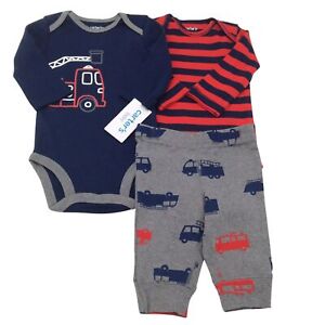 Carter's Baby Boys Infants 3 Piece Firetruck Bodysuits and Pants Set Size 3 MO