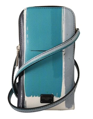 DOLCE & GABBANA Phone Pocket Blue Leather Cross Body Neck Strap Card Slot $700 - Image 1 of 4