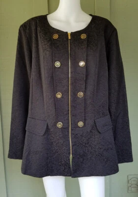 New DENIM 24/7 Black Jacquard Zip Front Jacket Coat 24W - Image 1 of 4