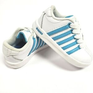 K-Swiss Classic Court Style White / Blue Boys Girls Tennis Shoes Size 6 M Cute!