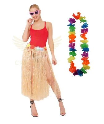 Hula Fiesta Falda Larga de Paja Floral Lei Hula Guirnalda Vestido Elegante de Temática Hawaiana Foto 1 de 3