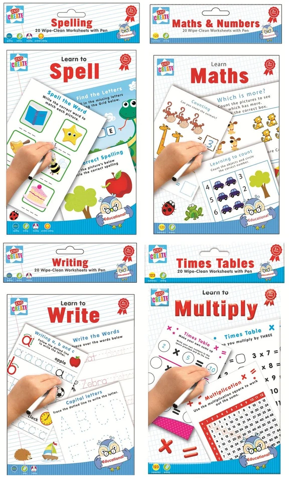 Childrens Educational Wipe Clean Learn To Books Maths Writing School Worksheets - Image 1 of 1