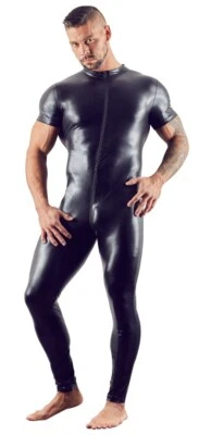 Ganzkörperanzug Overall Wetlook 3 Wege Zip Schritt Po ofen Sex schwarz M bis 3XL - Bild 1 von 4