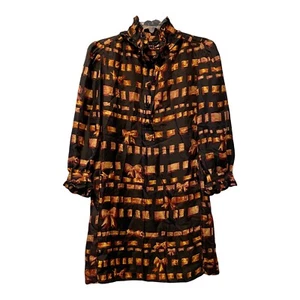 Abito donna Betsey Johnson 100% seta collo alto tg 4 bottoni fiocco grafica - Foto 1 di 12