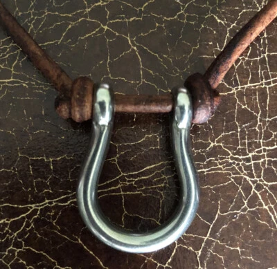 Abercrombie and Fitch 复古皮革幸运大号马蹄金属项链 罕见 — 第 1/3 张图片