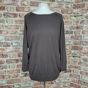 Michael Kors Jumper Brown Open Back Womens Large Leather Trim Cahsmere Blend - Picture 1 of 12