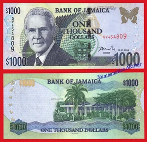 JAMAICA 1000 Dollars dolares 2008 Pick 86f SC / UNC - Imagen 1 de 1