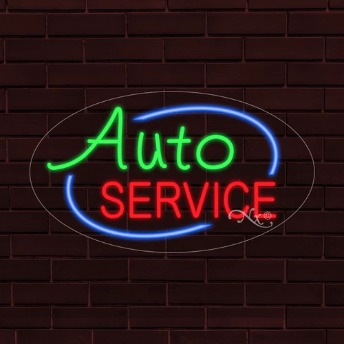 NEW "AUTO SERVICE" w/BORDER OVAL 28x16x1 INCH LED FLEX WINDOW INDOOR SIGN 34422 - Image 1 of 1