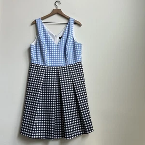 Abito Eloquii blu colore Gingham bloccato a quadri aderente e svasato taglia 16 scollo a V - Foto 1 di 14