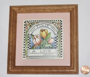 LINDA GRAYSON TULIP FOR LOVE FRAMED & MATTED PRINT -GARDEN COLLECTION -5 7/8 -GD - Picture 1 of 4