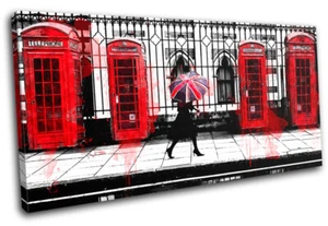 Rote Telefonboxen Britisch London Stadt LEINWAND WANDBILD Bild Druck VA - Bild 1 von 1