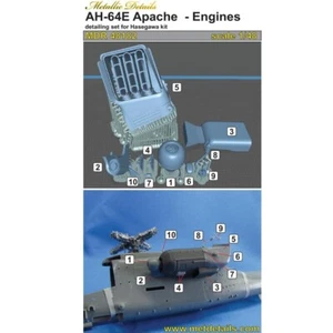 AH-64E Apache. Motores (Hasegawa) Detalles Metálicos MDR48182 Escala Modelo Kit 1:48 - Imagen 1 de 8