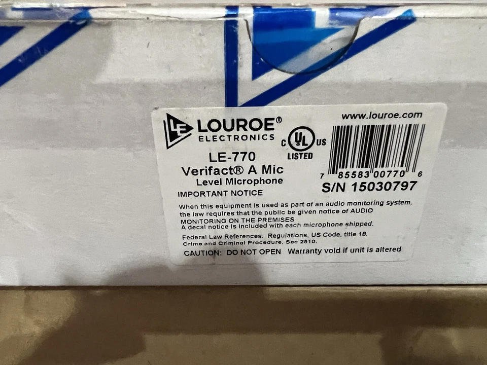 Louroe Electronics LE-770 Verifact A-ML M, micrófono de monitoreo de pared o techo Foto 1 de 1