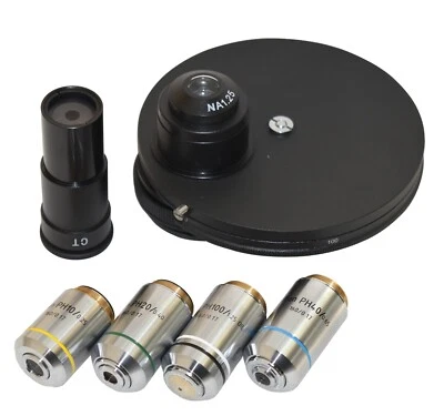 Microscopio profesional de contraste de fase: condensador de torreta, óptica plana y PC de 5 MP Foto 1 de 4