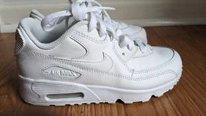 NIKE AIR MAX 90 LEATHER (GS) CD6864-100 TRIPLE WHITE SNEAKER BIG KIDS,1Y - Picture 1 of 6