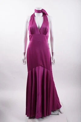 Theia Womens Celeste Satin Halterneck Gown Dress Sz 4 Small Purple 8817578 NWD Foto 1 de 4
