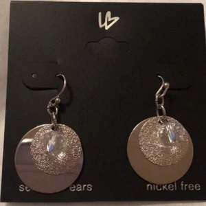 Lane Bryant sphere earrings with clear bead Dangling Silver Round New - Picture 1 of 8
