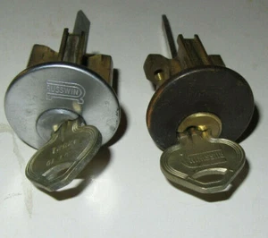 2 NOS LOCKSMITH ORIG Cylinders RUSSWIN MORTICE CYL W/keys D1 70 brass/brushed - Picture 1 of 4