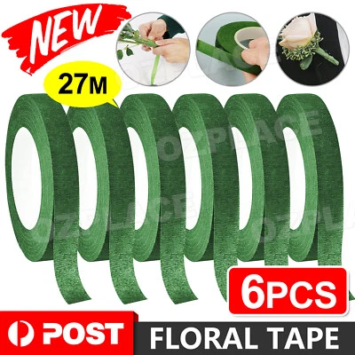 6 Rolls Wedding Florist Craft Stem Wrap Floral Paper Tape Waterproof 27m Green - image 1 of 4
