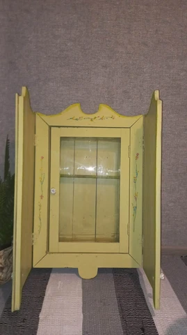 Vintage Wooden Rustic Provencal Cupboard Triptych French Style Hand Painted Cover