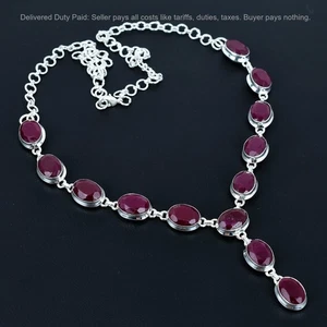 Black Friday Sale Sterling Silver Kashmir Rubi Gemstone Trendy Chain Necklace - Picture 1 of 11