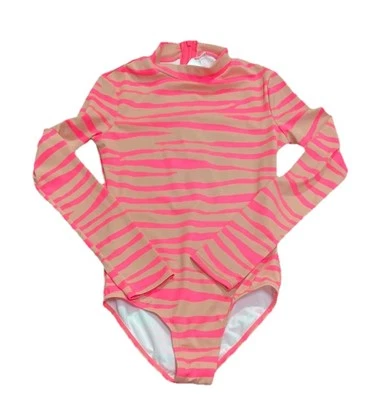 Billabong Girls Pink Striped Long Sleeve One-Piece Swim Bodysuit Size Small S - Image 1 of 4